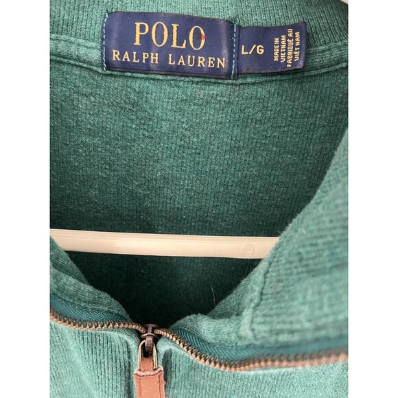 Polo Ralph Lauren Men L Green Pullover Cotton 1/4 Zip Sweater Preppy Old Money - Picture 3 of 4